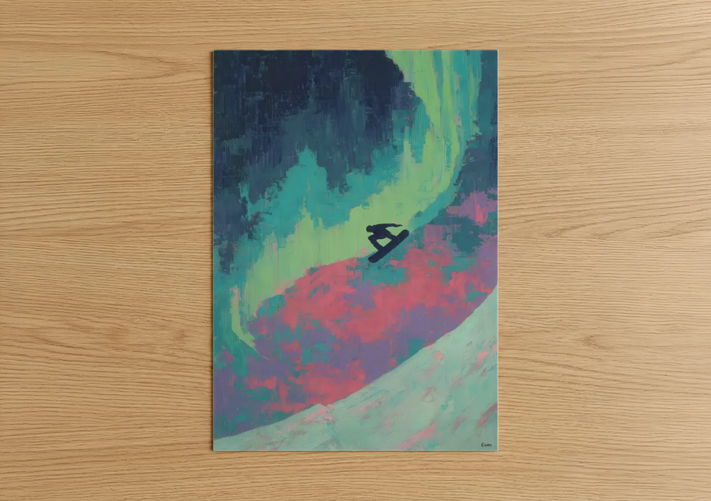 Aurora Snowboarder Abstract Winter Sport Wall Art