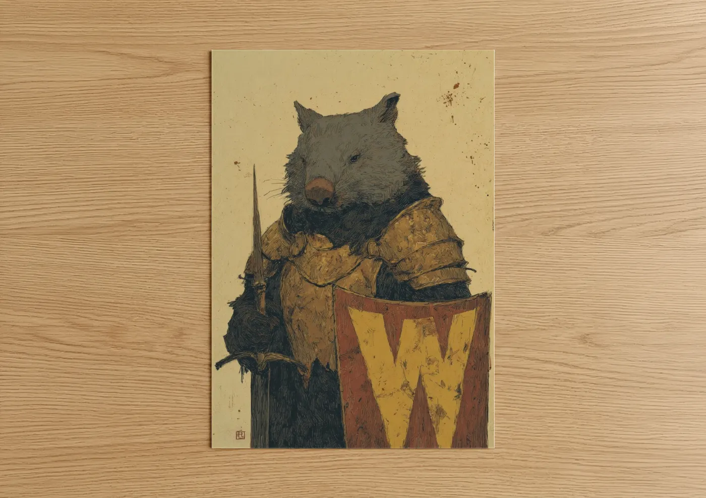 Armored Wombat Vintage Illustration Wall Art