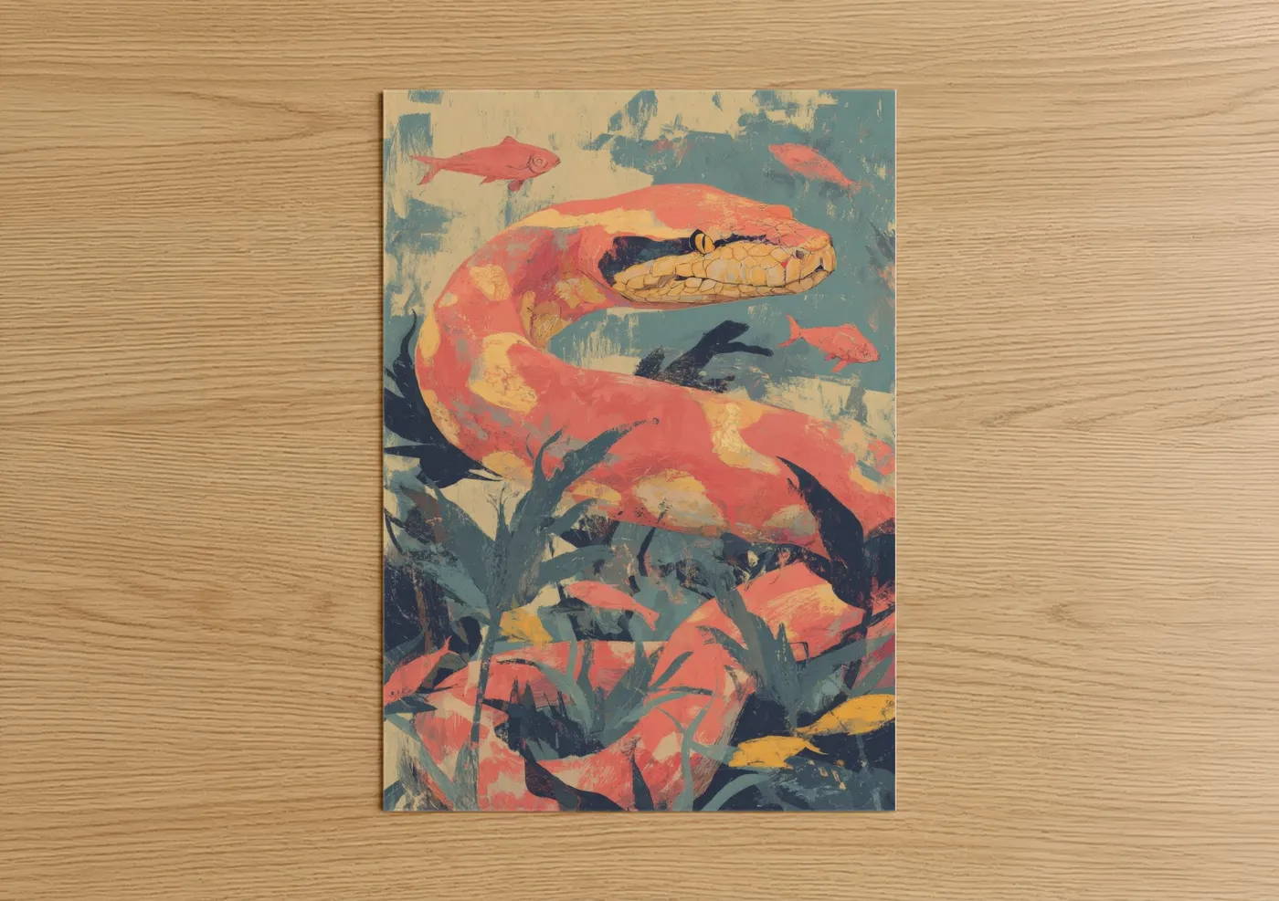 Coral Boa Constrictor Vintage Wall Art