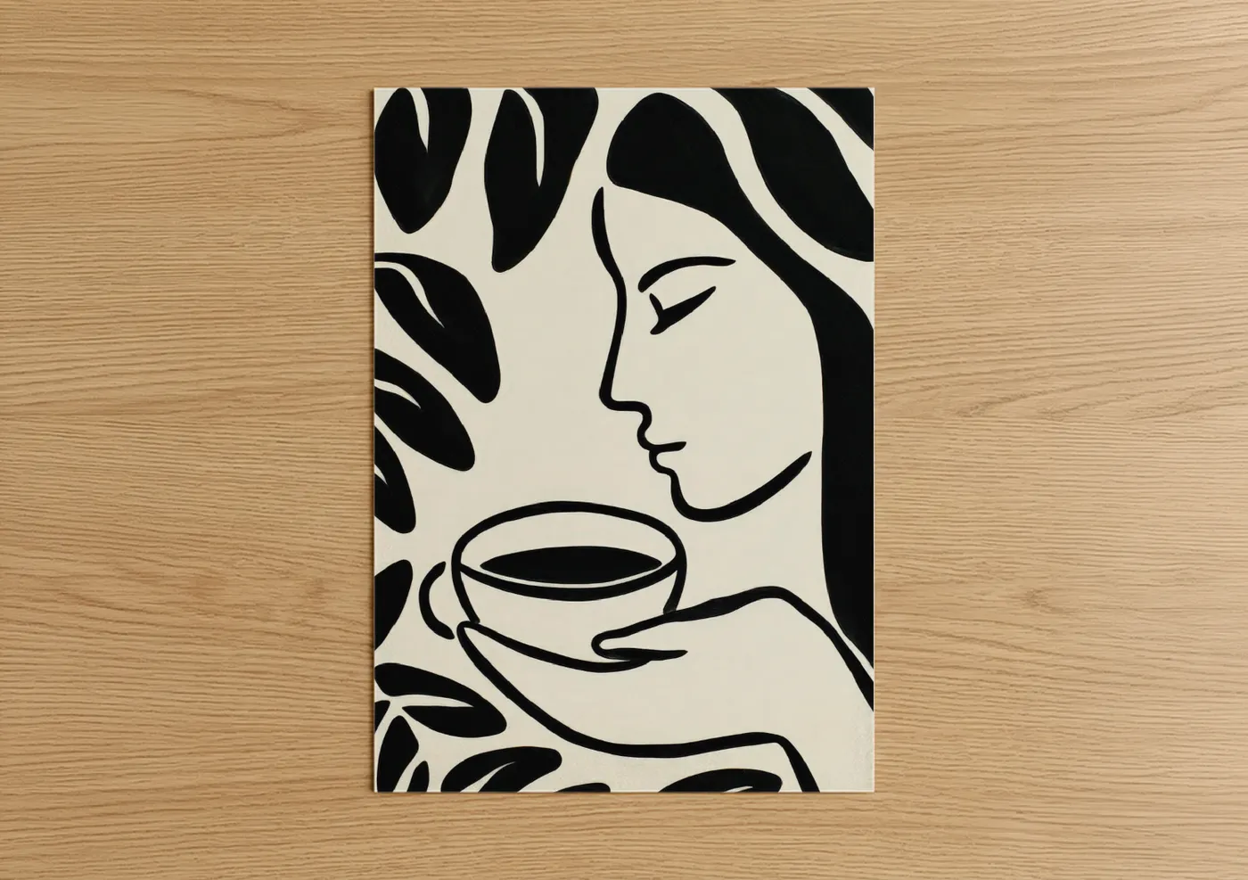 Woman Holding Coffee Line Art Illustration Wall Art