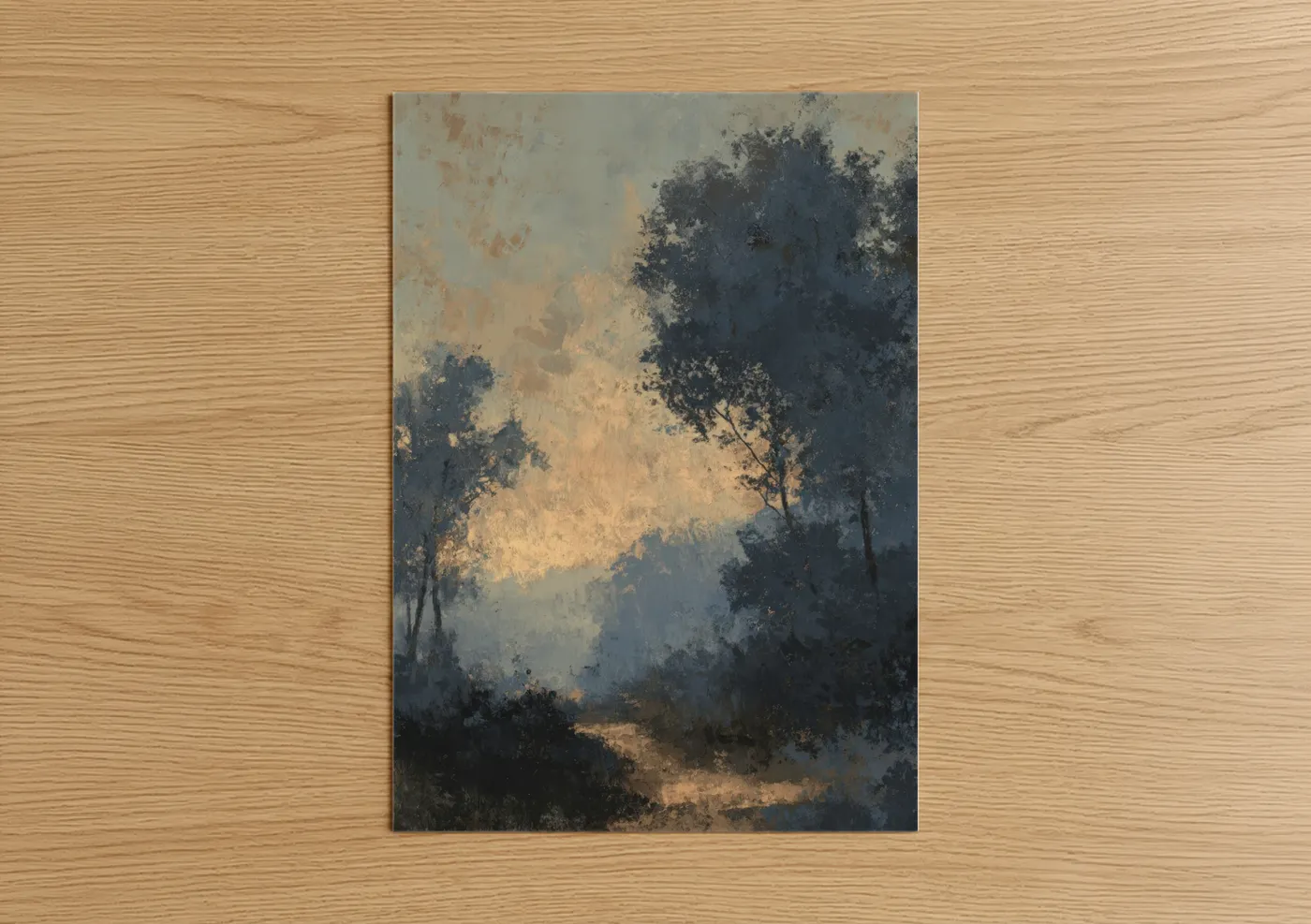 Golden Oak Forest Misty Landscape Wall Art