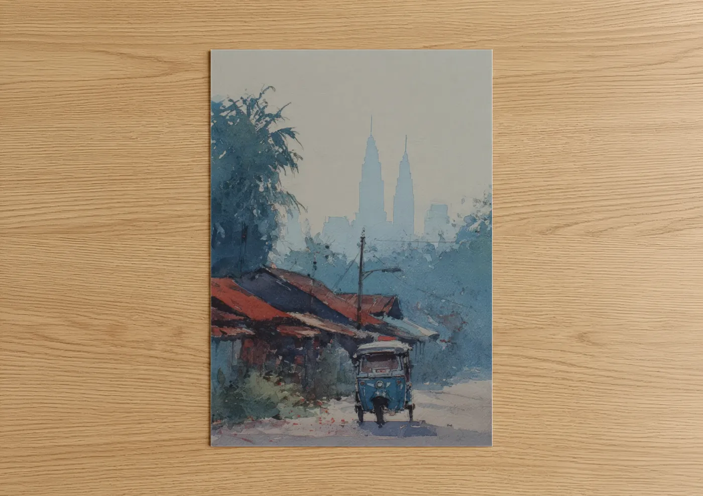 Misty Rickshaw Urban Watercolor Wall Art