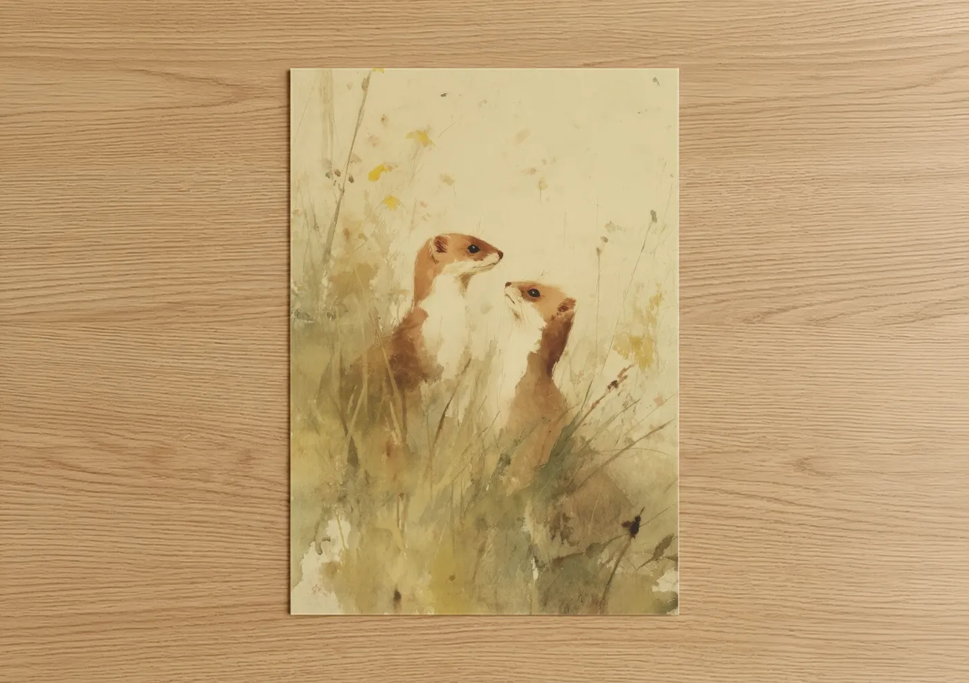 Weasel Pair Watercolor Wildlife Wall Art