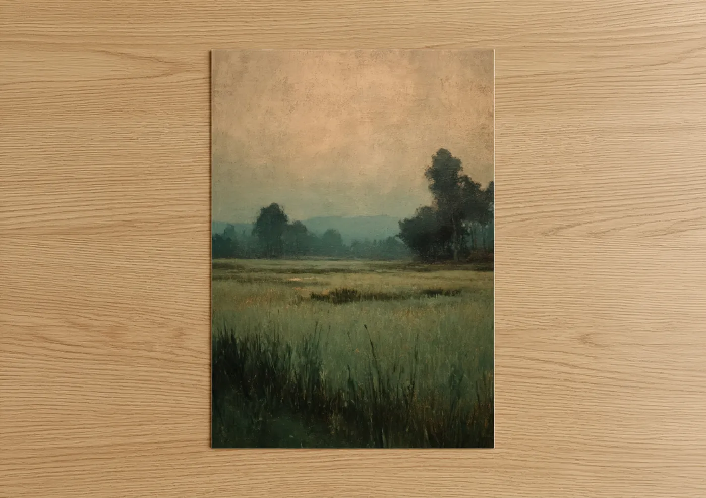 Misty Grain Field Morning Landscape Wall Art