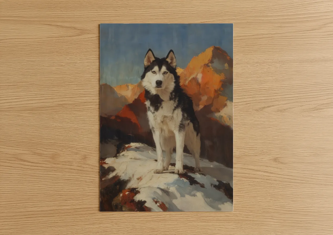 Alpine Husky Mountain Landscape Wall Art