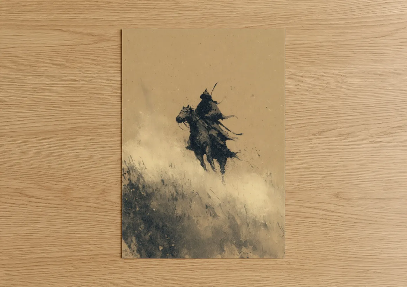 Desert Horseback Rider Sepia Illustration Wall Art