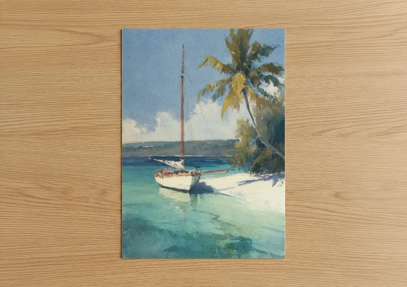 Tropical Sailing Boat Anchored Paradise Wall Art