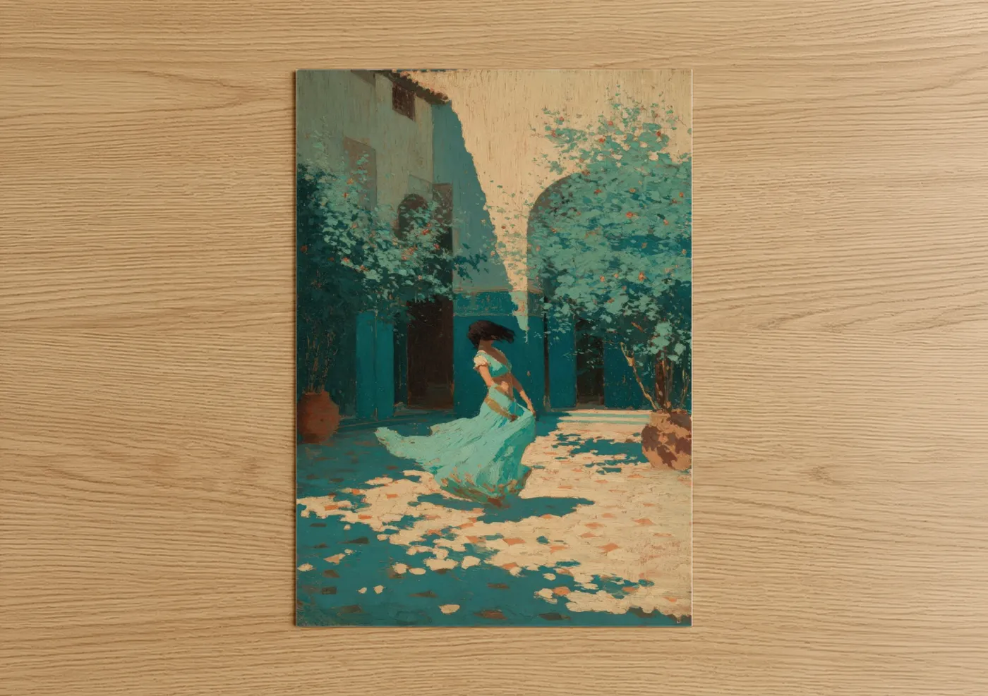 Belly Dancer in Teal Courtyard Wall Art