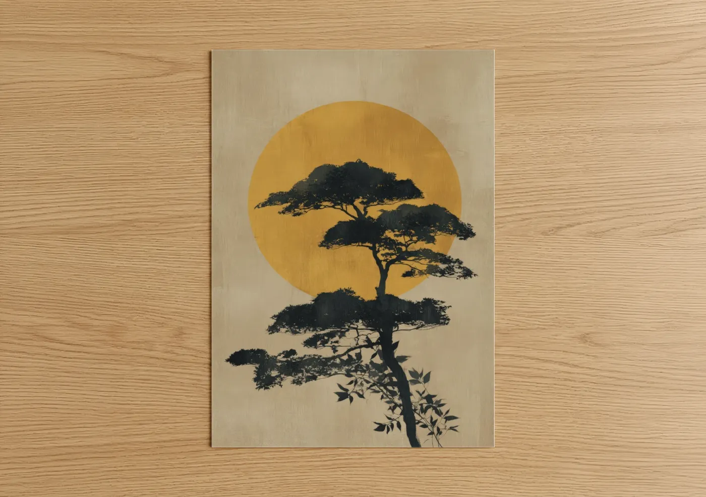 Golden Cypress Silhouette Watercolor Wall Art
