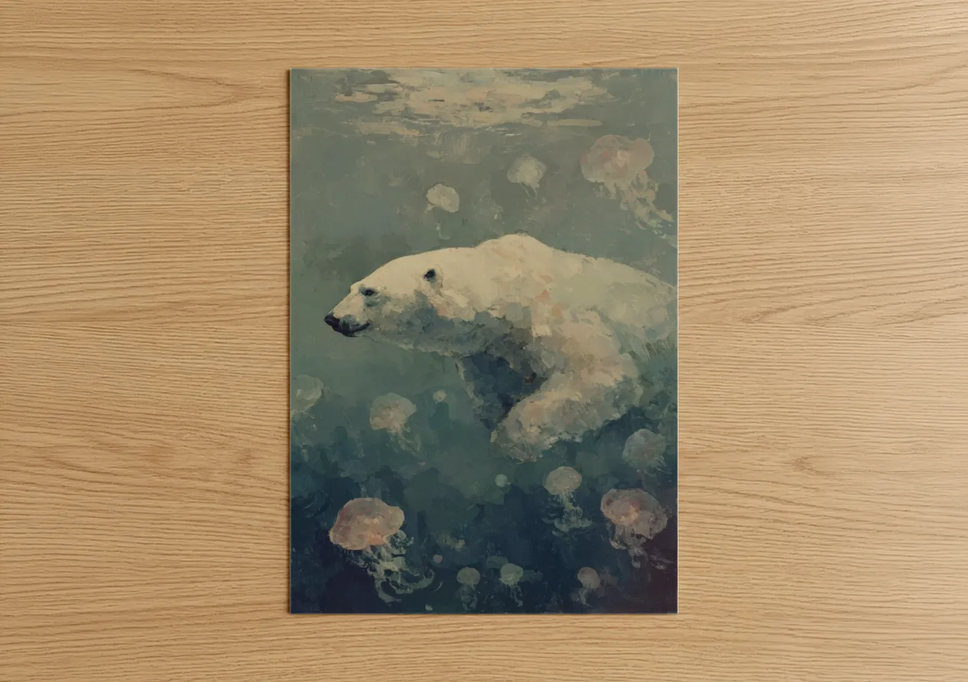 Polar Bear Swimming With Jellyfish Wall Art