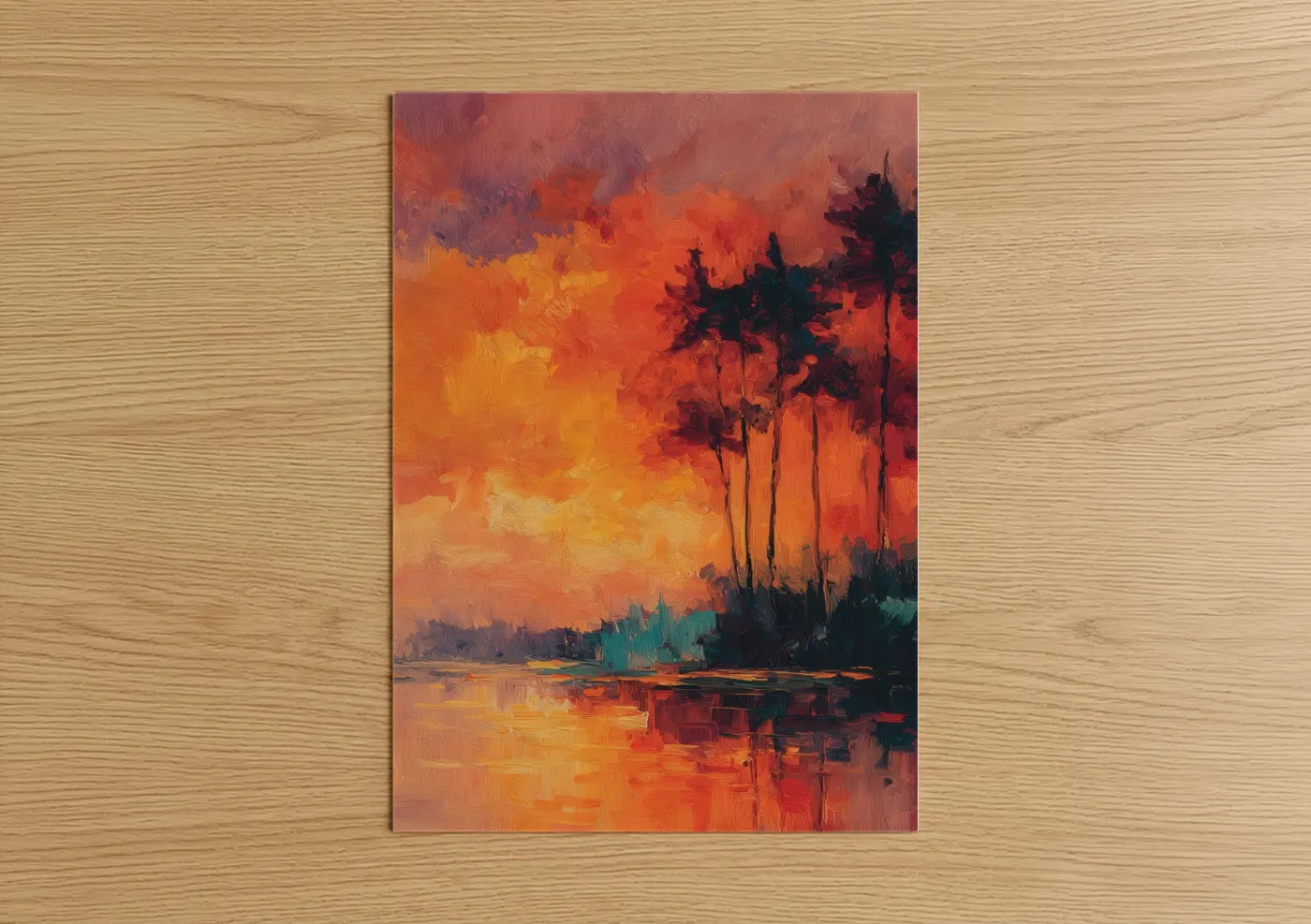 Crimson Oasis Sunset Landscape Wall Art