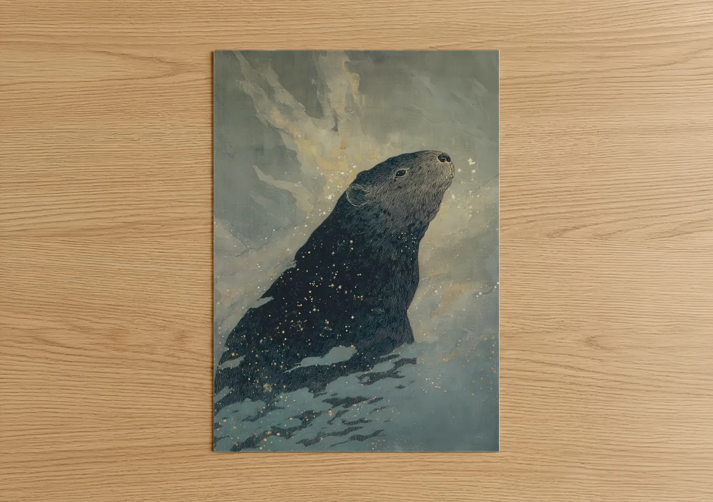 Celestial Beaver Starry Night Wall Art