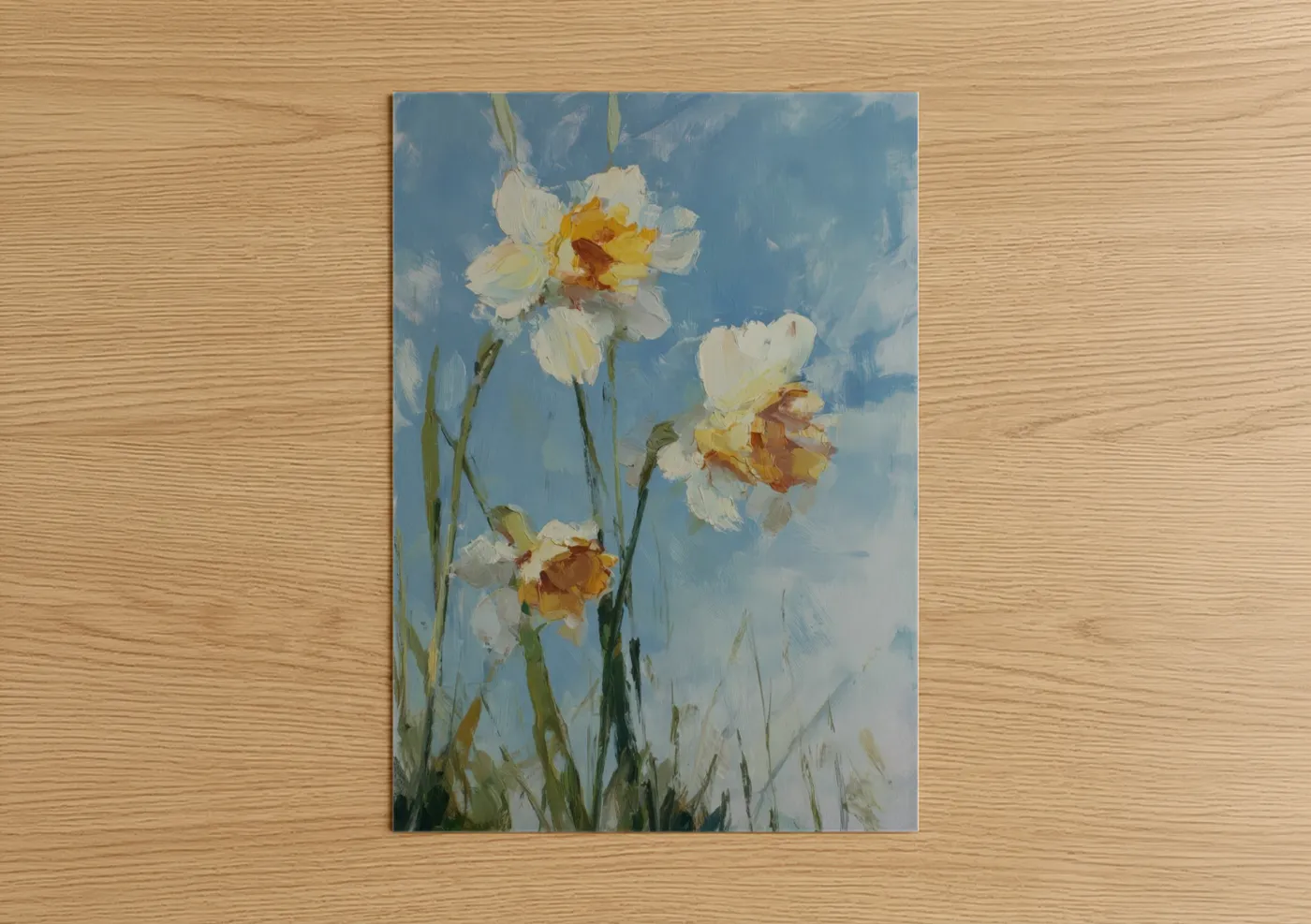 Spring Daffodils Oil Painting Sky Wall Art