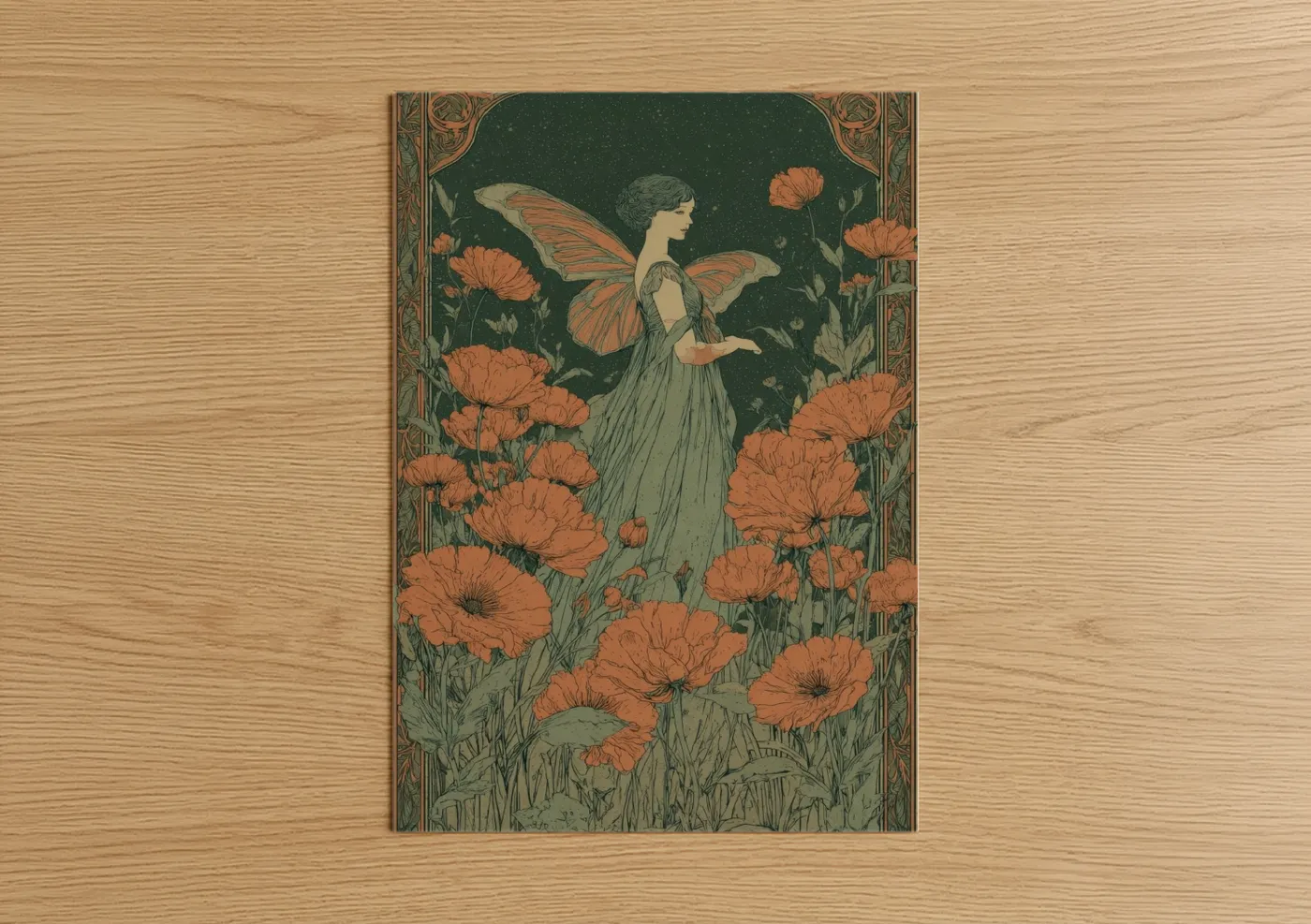 Fairy Garden Orange Poppy Fairytale Wall Art