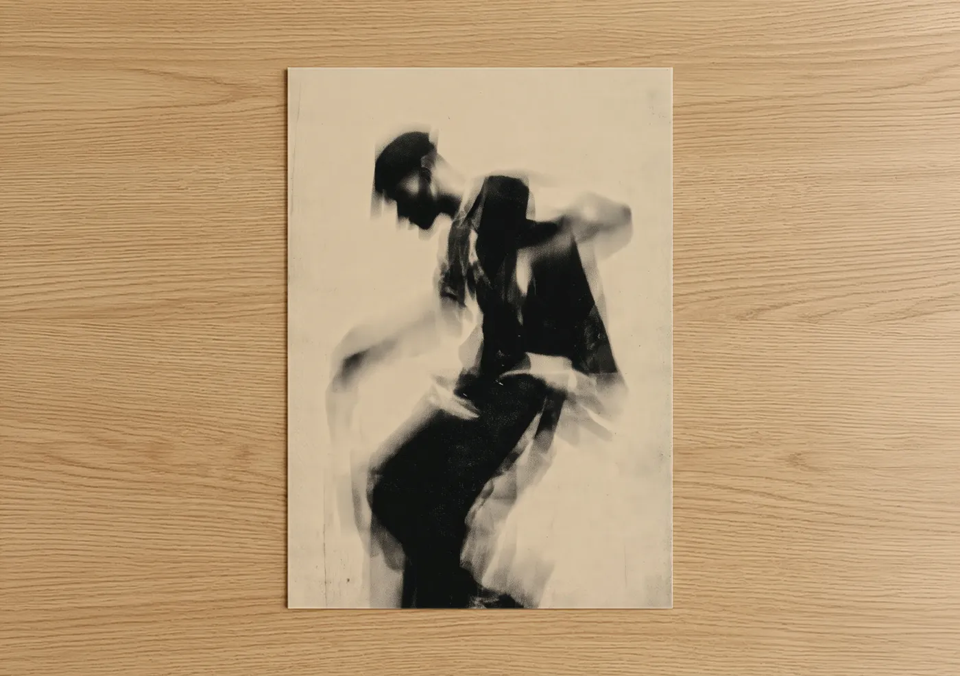 Street dance art print on warm oak wood — black and white palette — Dynamic Motion poster