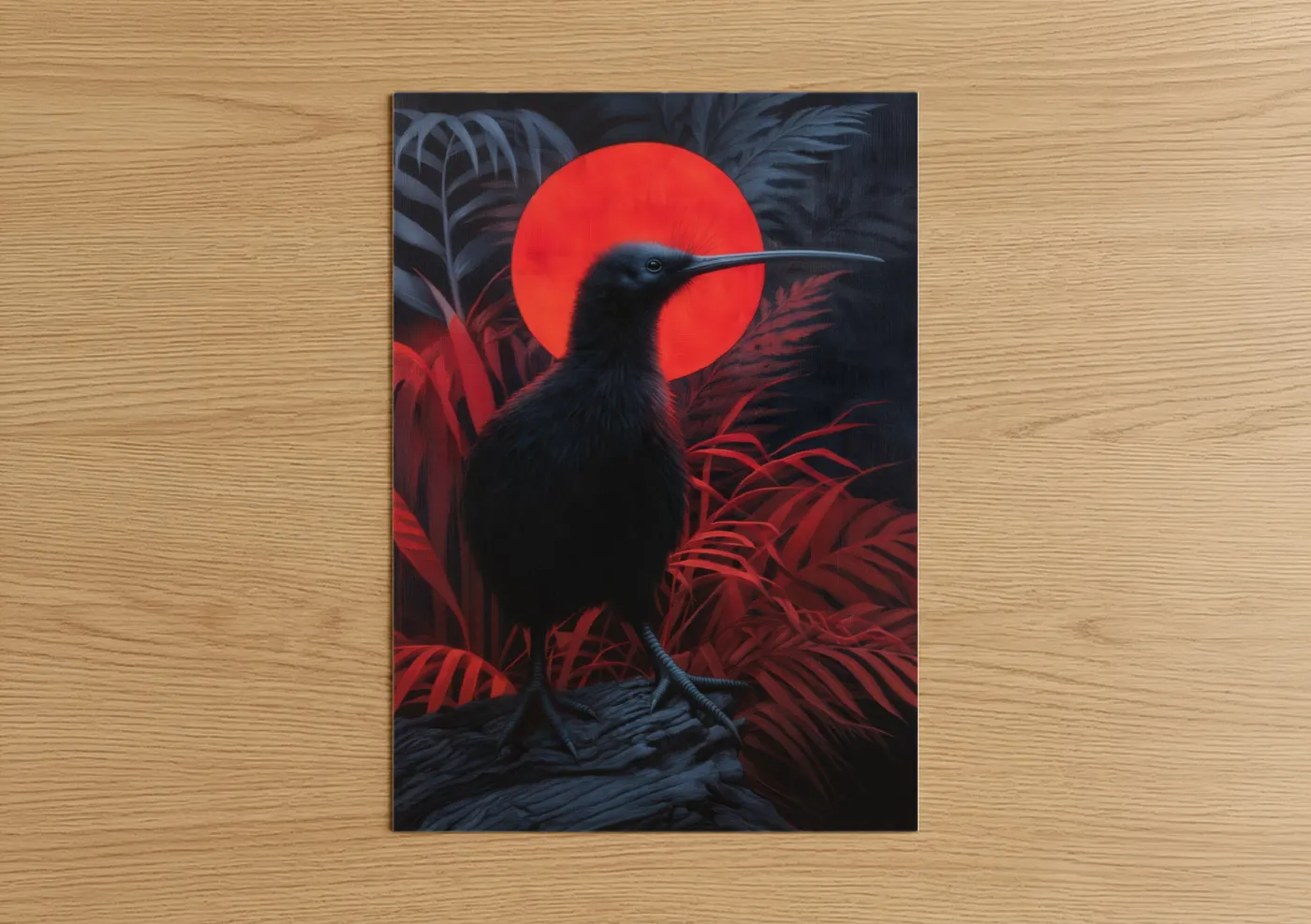 Crimson Kiwi Bird Sunset Wall Art