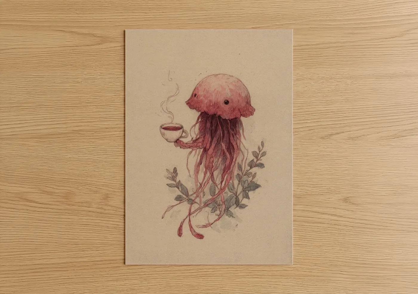 Whimsical Jellyfish Tea Watercolor Wall Art