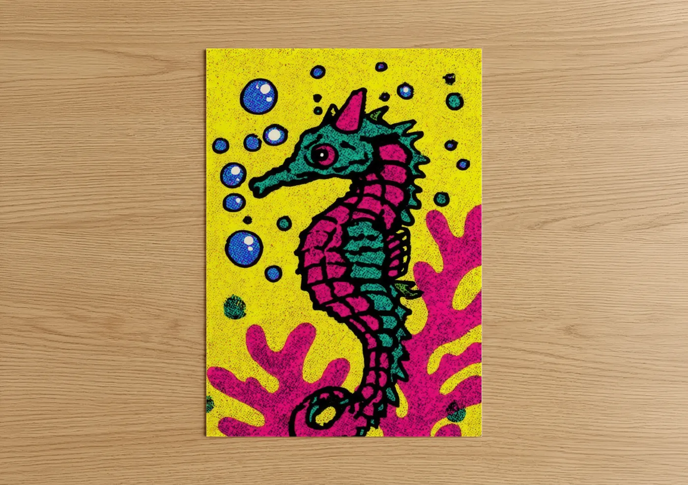 Neon Seahorse Pop Art Illustration Wall Art