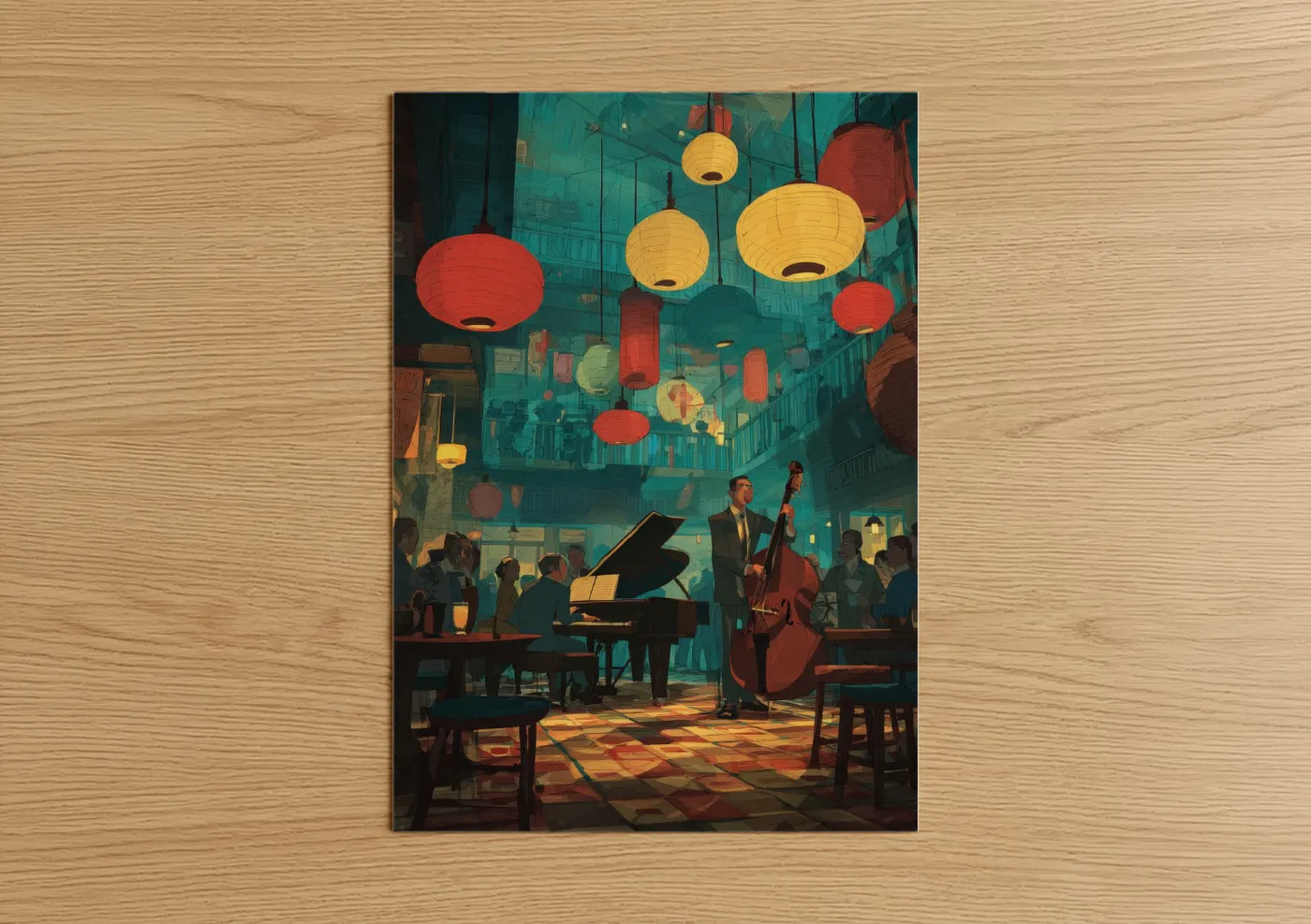 Jazz Musicians Performing Under Lanterns Wall Art