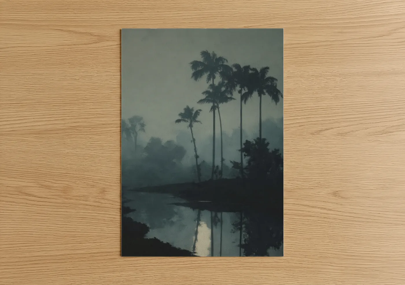 Misty Oasis Palm Trees Fog Wall Art