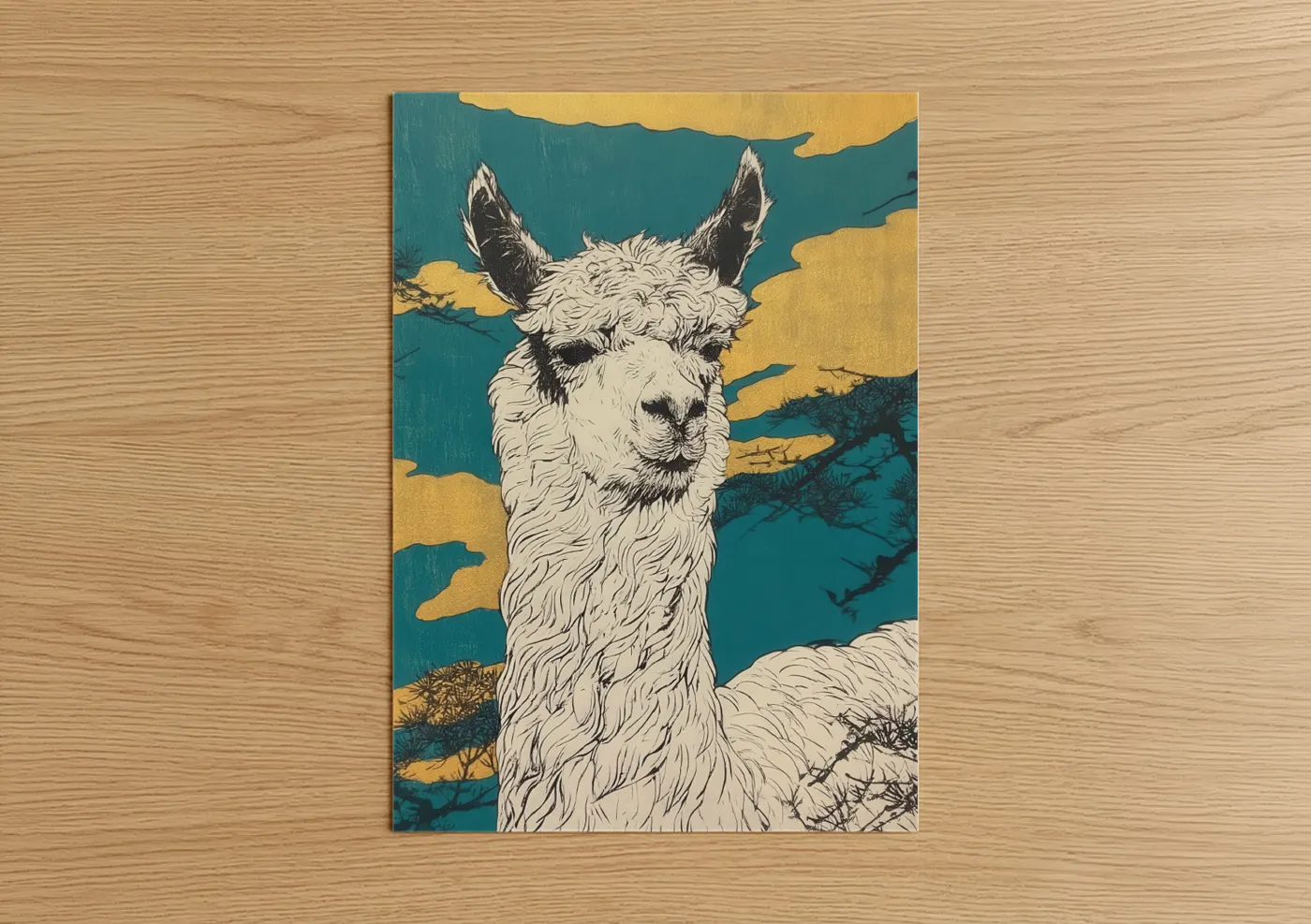 Golden Sky Alpaca Art Print Wall Art