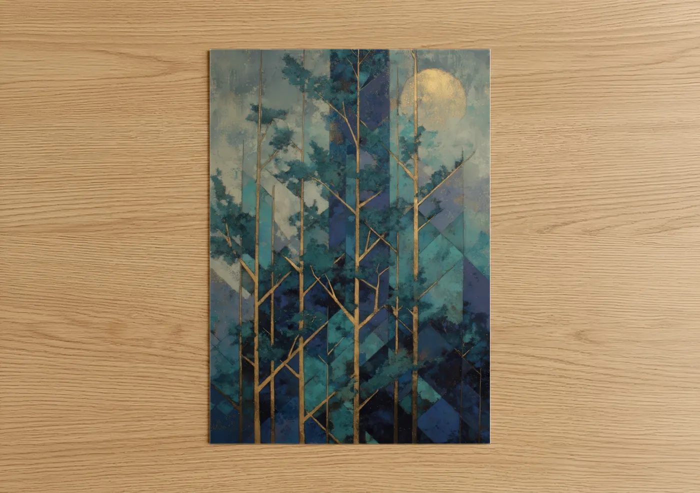 Moonlit Cedar Forest Abstract Wall Art