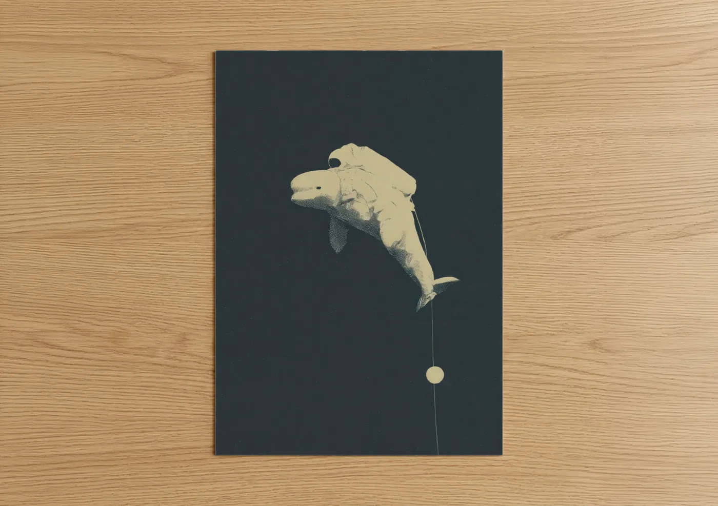 Minimalist Beluga Whale Deep Sea Wall Art