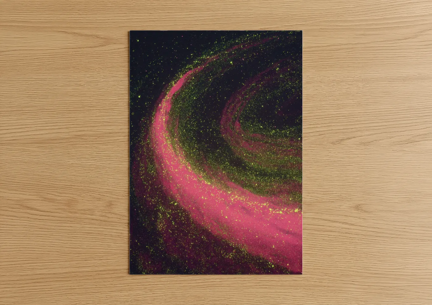 Vibrant Pink and Green Cosmic Nebula Wall Art