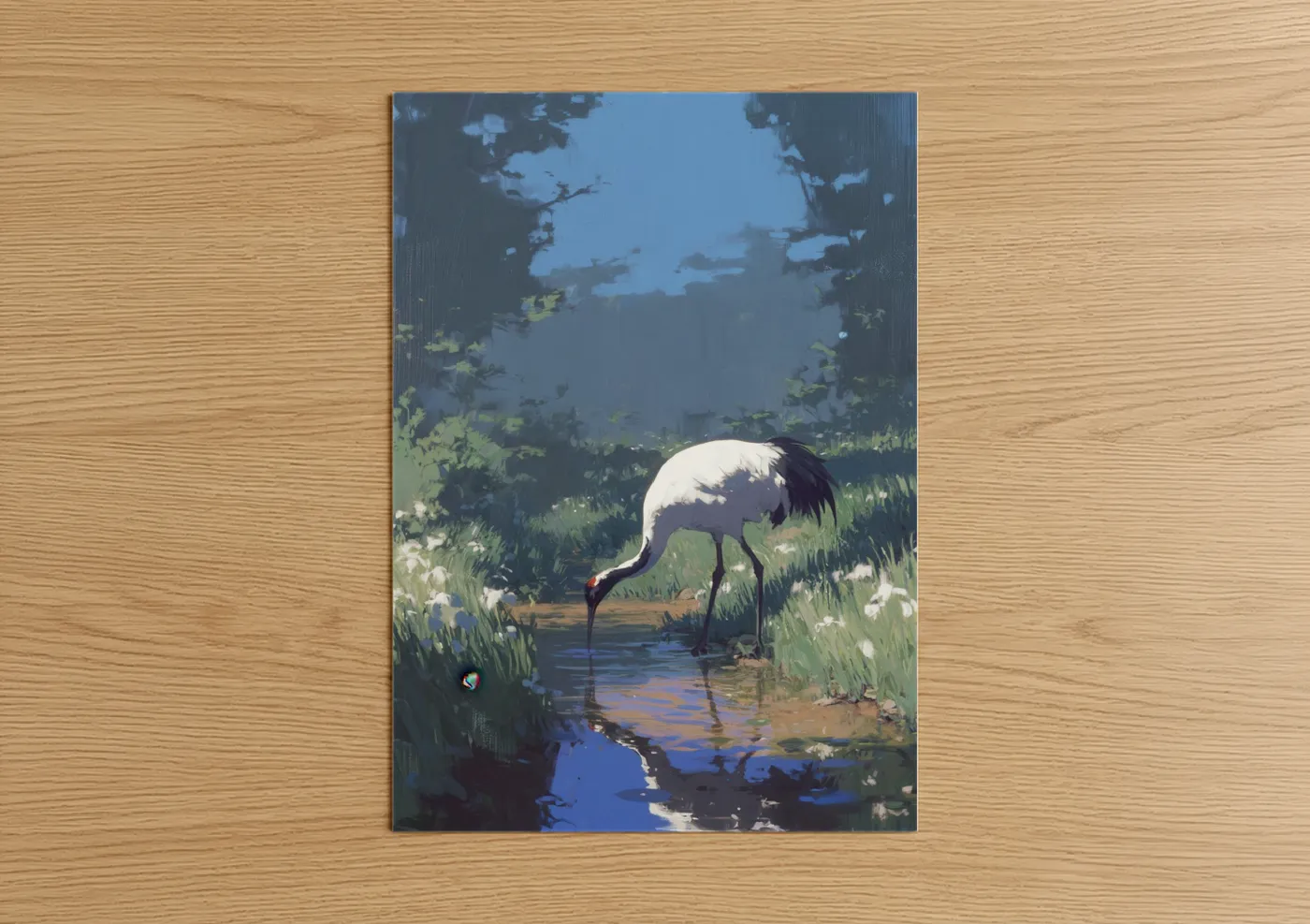 Serene Crane Waterside Illustration Wall Art