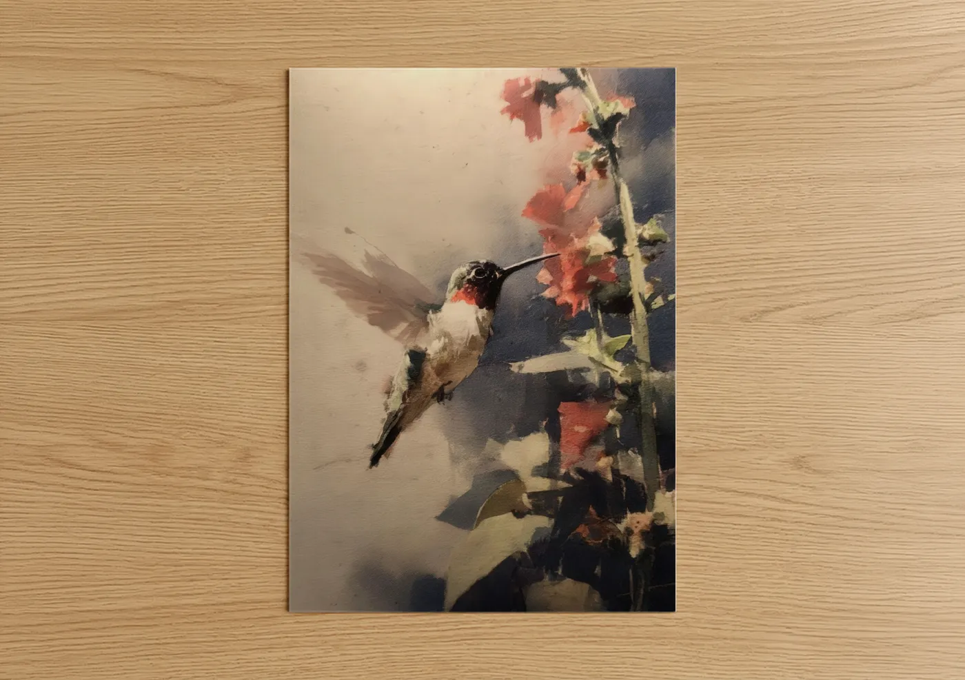 Ruby Hummingbird Watercolor Painting Wall Art