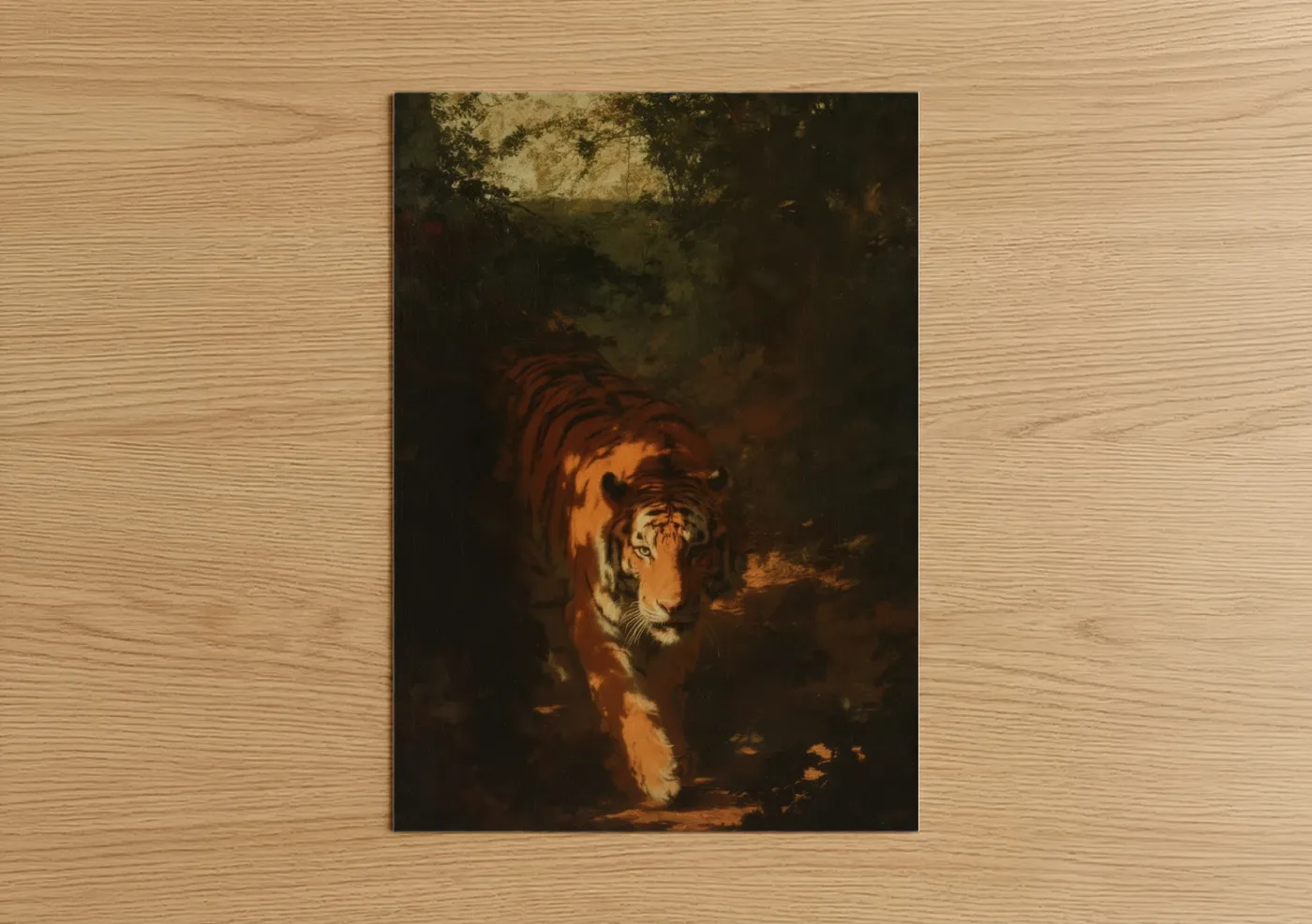 Golden Tiger in Dark Forest Light Wall Art