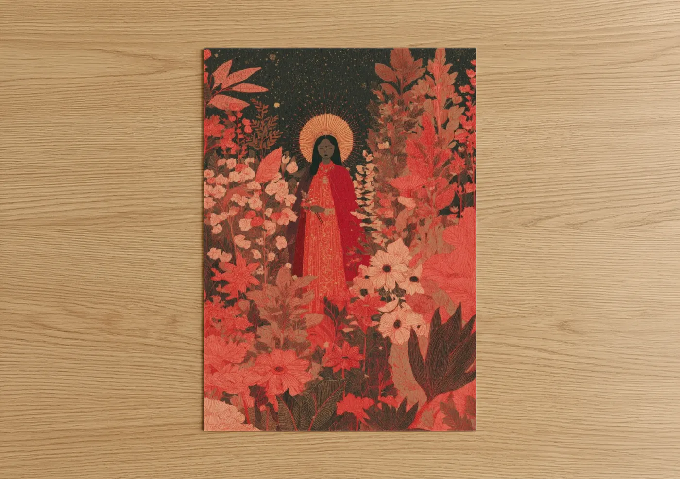 Día de los Muertos Floral Saint Portrait Wall Art