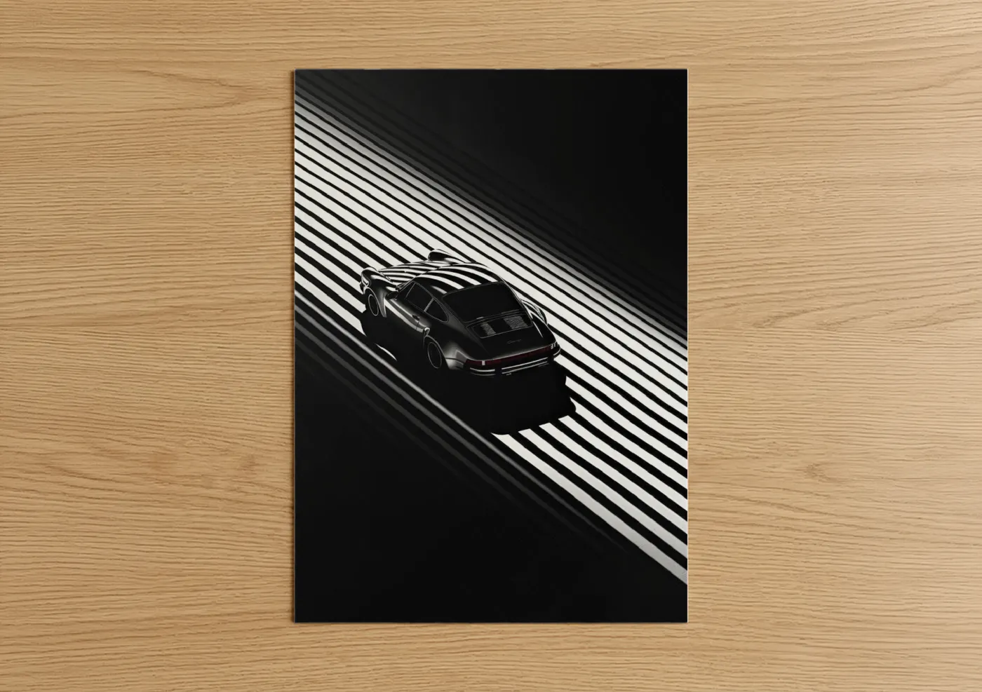 Black Sports Car Striped Light Photography Wall Art