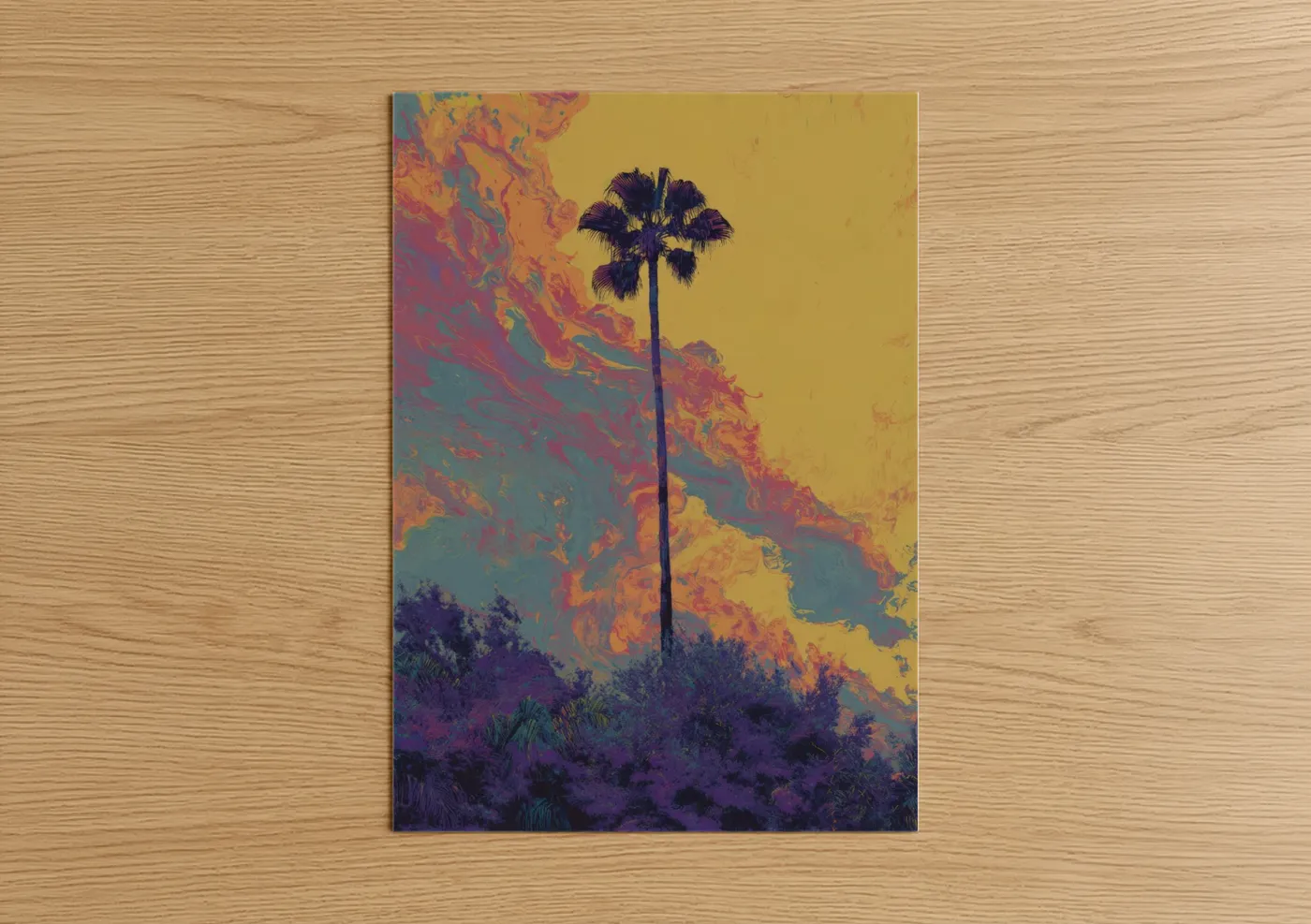 Tropical Palm Tree Vibrant Sunset Wall Art