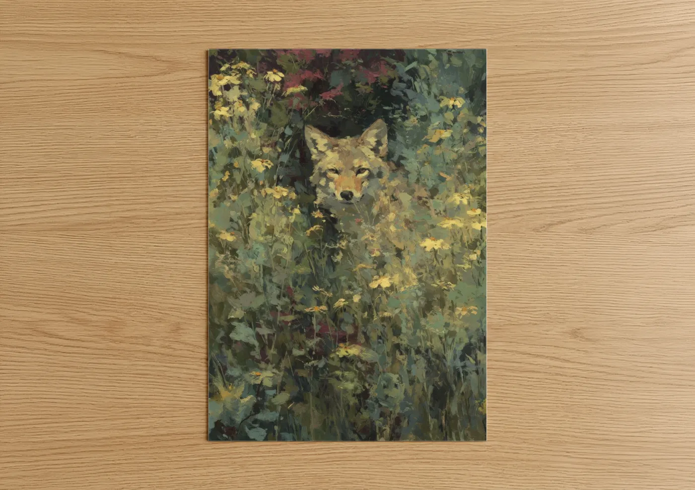 Golden Coyote Wildlife Wildflower Wall Art