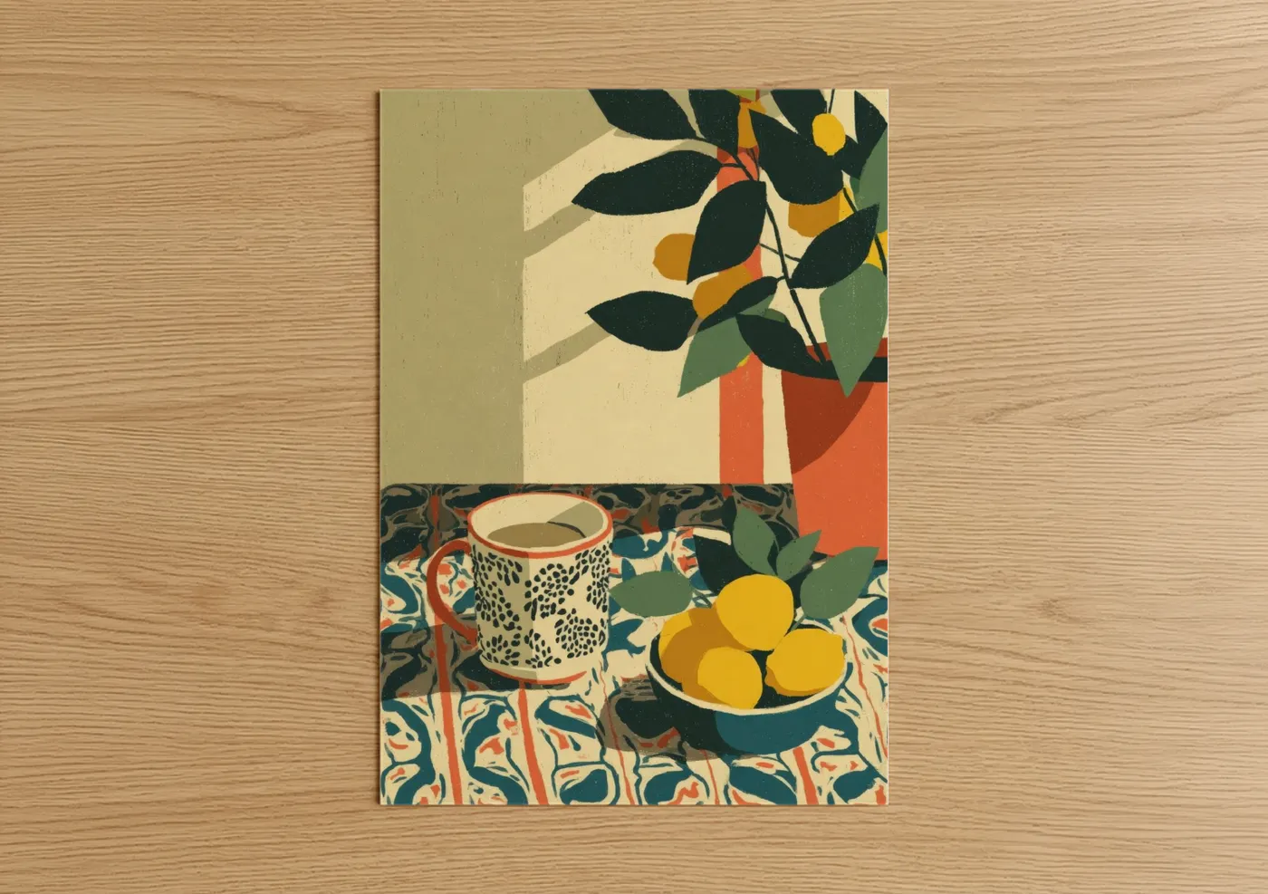 Morning Tea Ritual with Citrus Illustration Wall Art