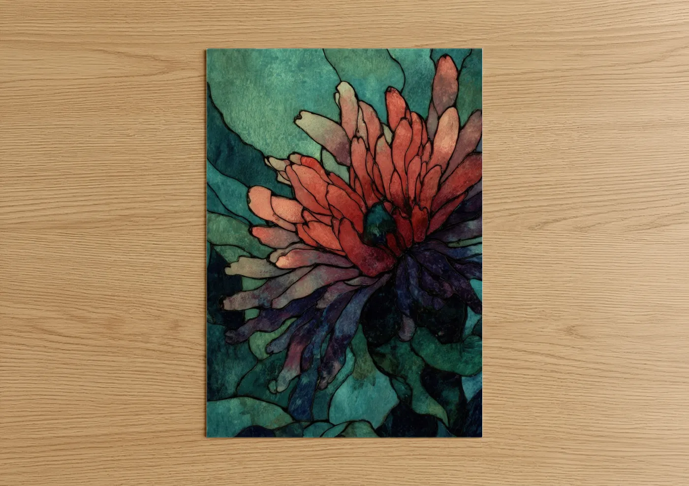 Crimson Sea Anemone Watercolor Wall Art