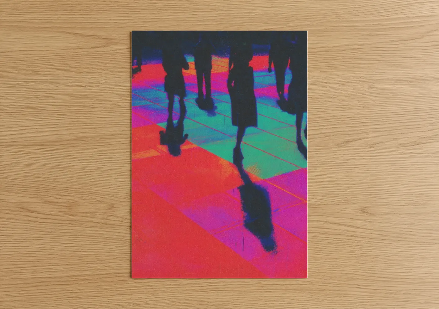 Neon Disco Crowd Silhouettes Wall Art