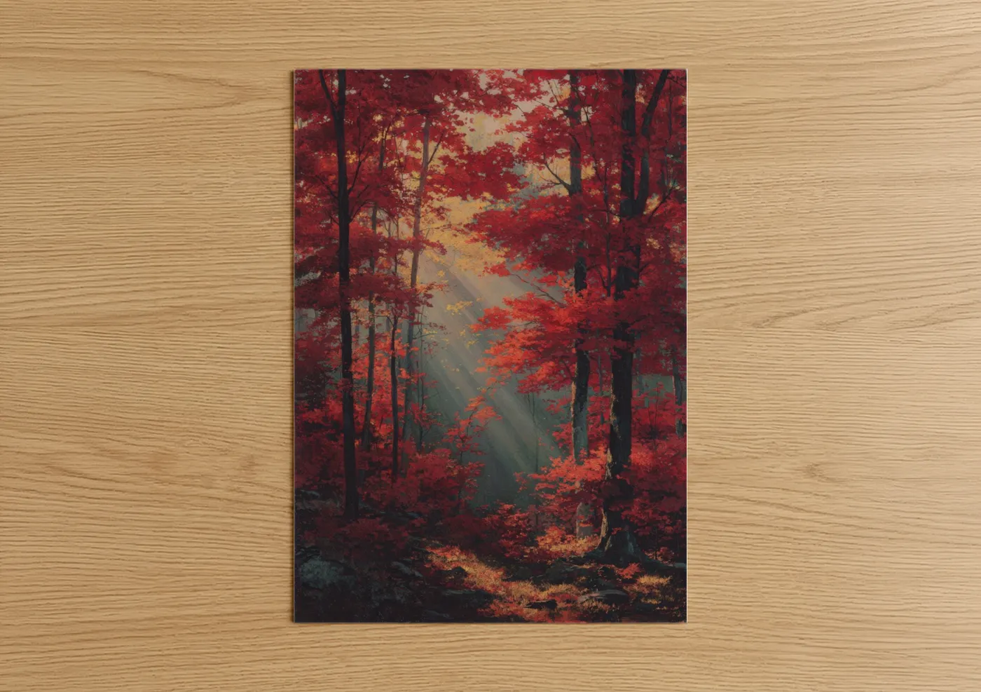 Crimson Maple Forest Autumn Light Wall Art