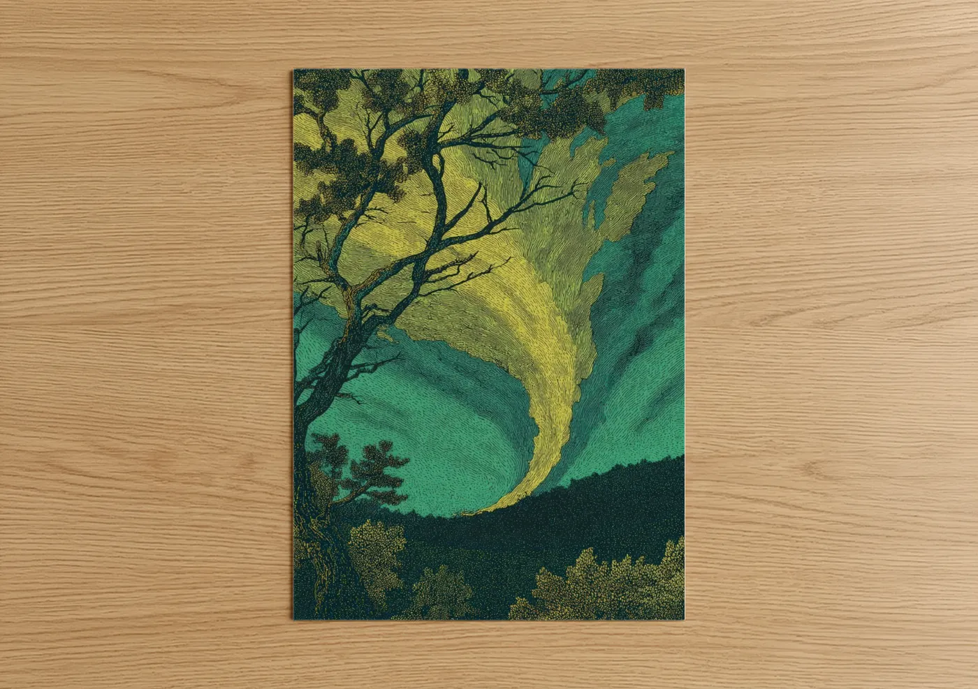 Golden Tornado Landscape Wind Storm Wall Art