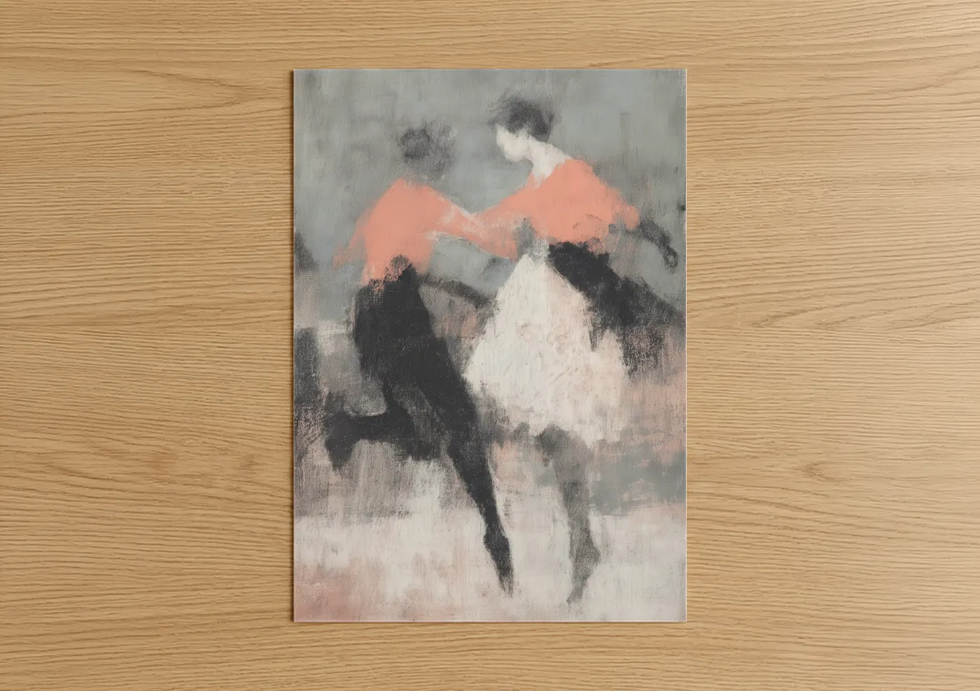 Coral Swing Dance Couple Illustration Wall Art
