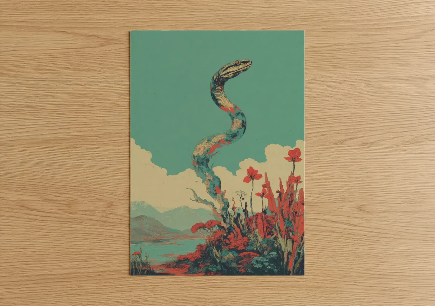 Turquoise Boa Constrictor Vintage Wall Art