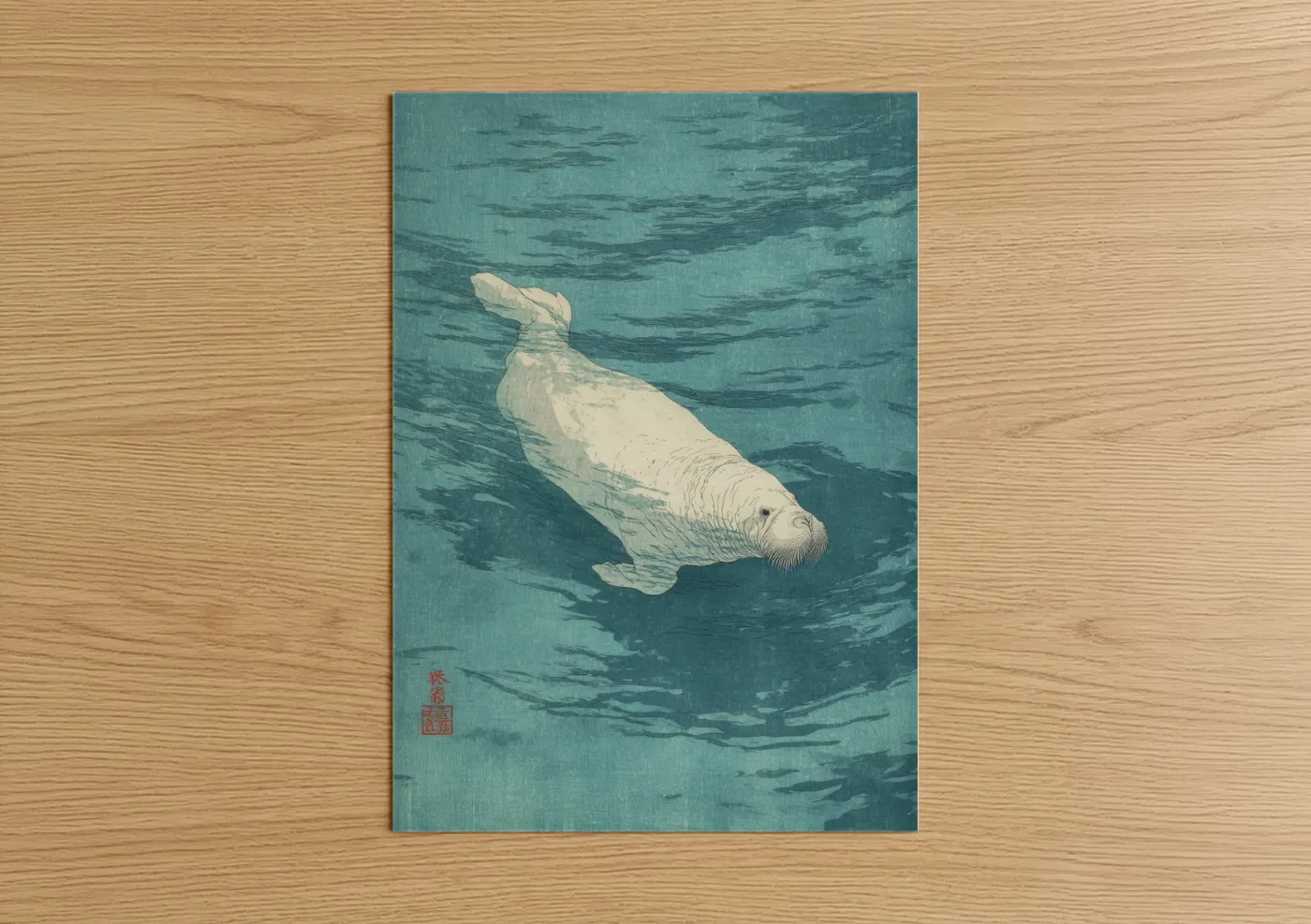 Arctic Walrus Swimming Watercolor Wall Art