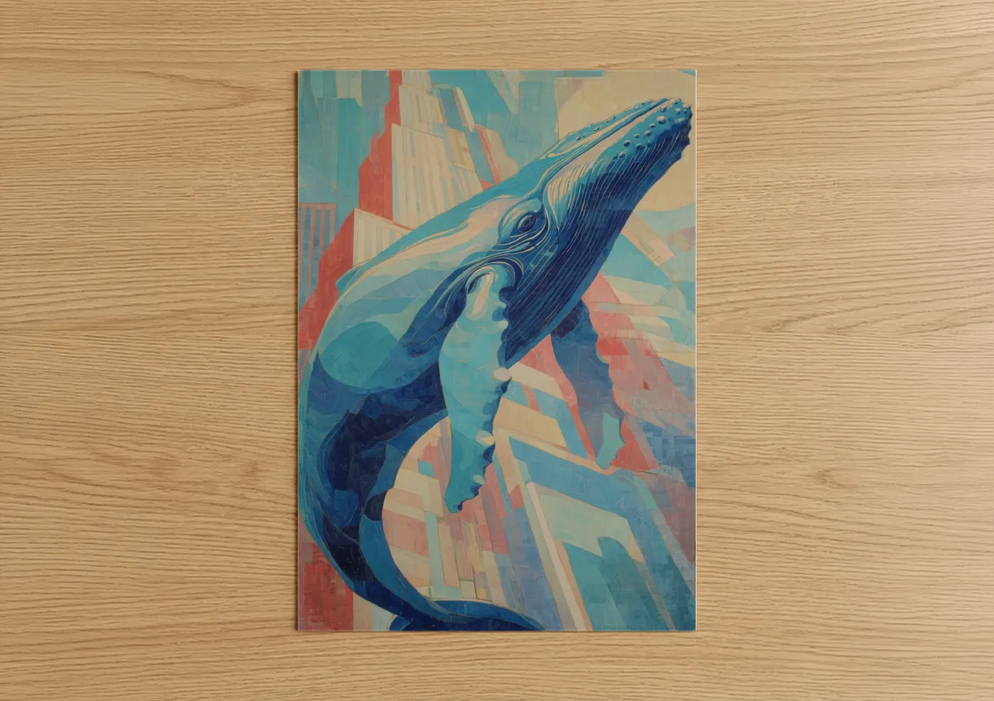 Blue Whale Abstract Art Deco Wall Art