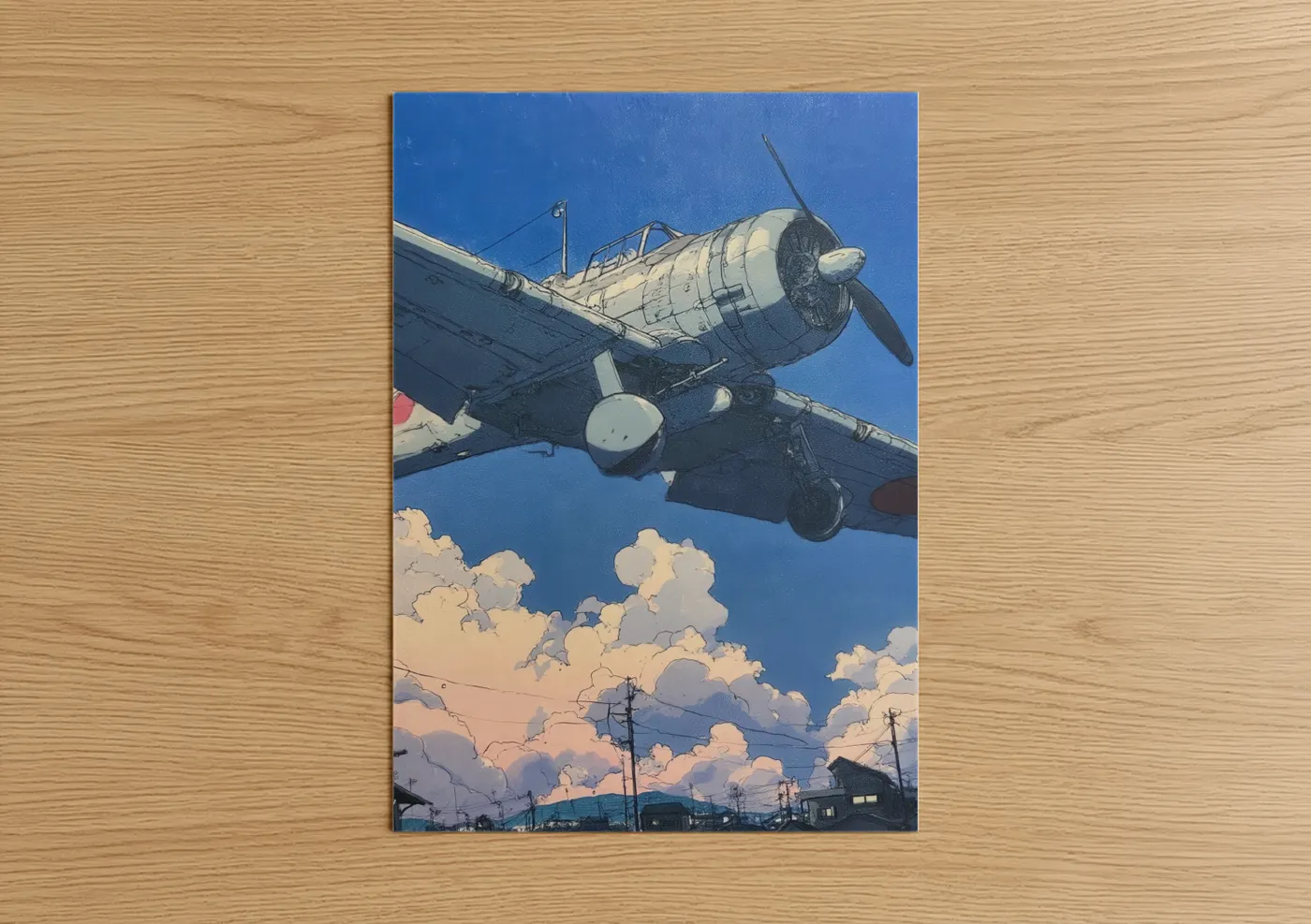 Vintage Airplane Blue Sky Illustration Wall Art