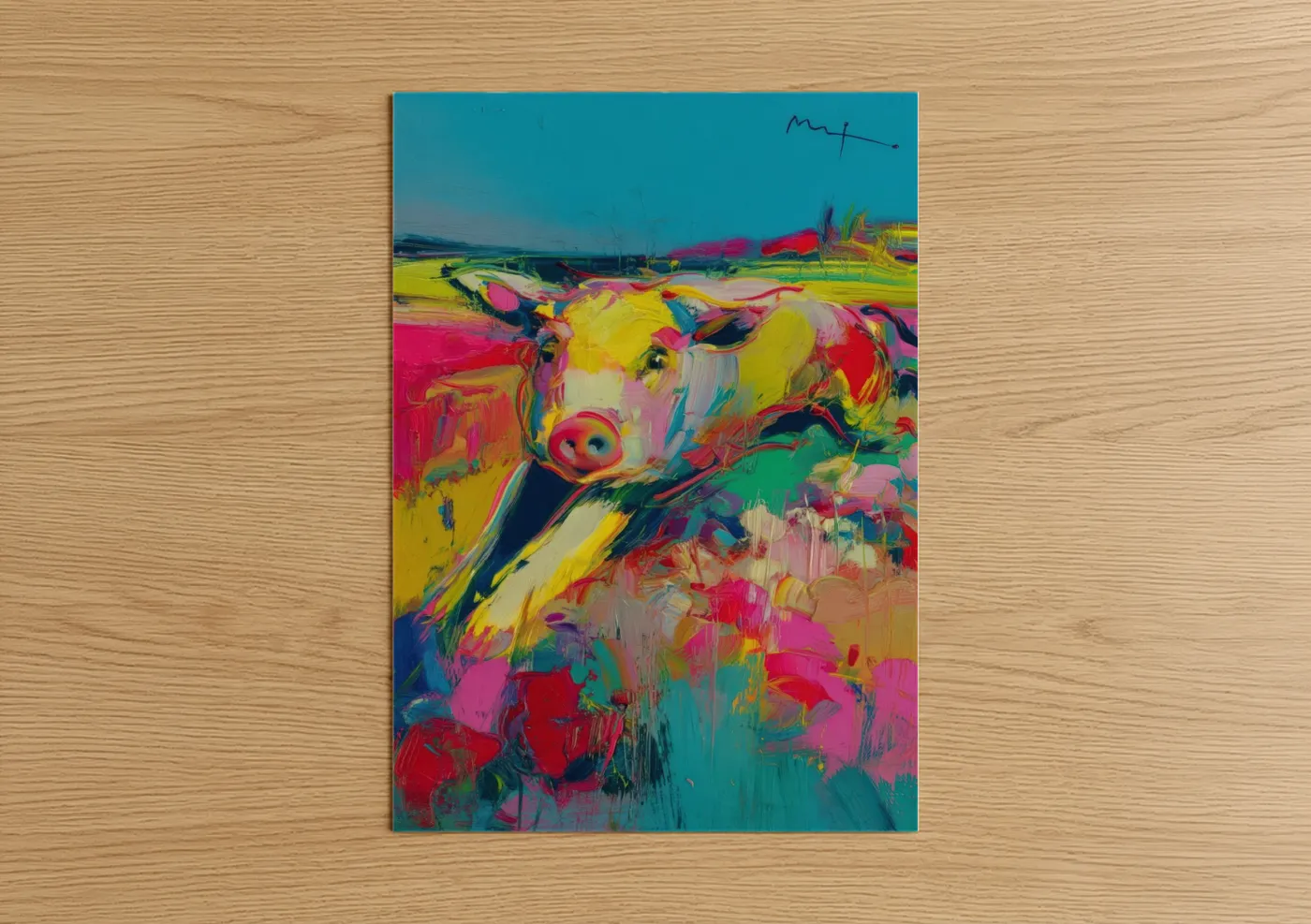 Colorful Pig Portrait Modern Wall Art