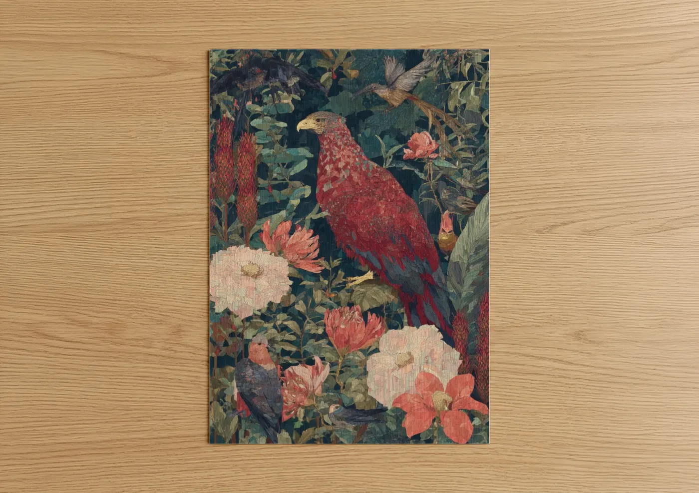 Scarlet Phoenix Among Roses Wall Art