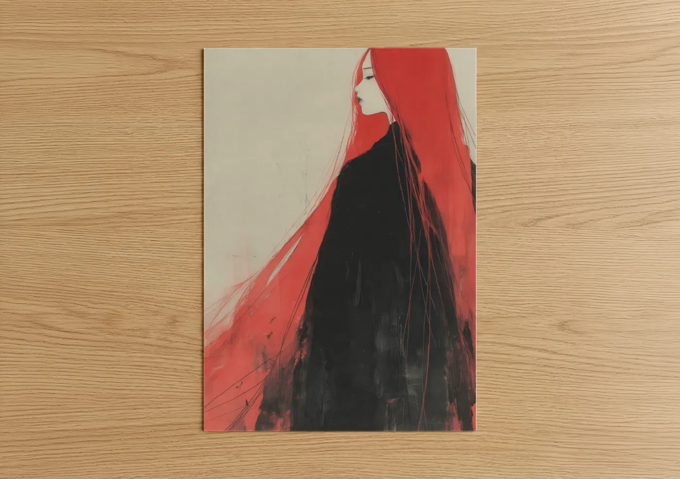 Red Hair Fashion Illustration Portrait Wall Art