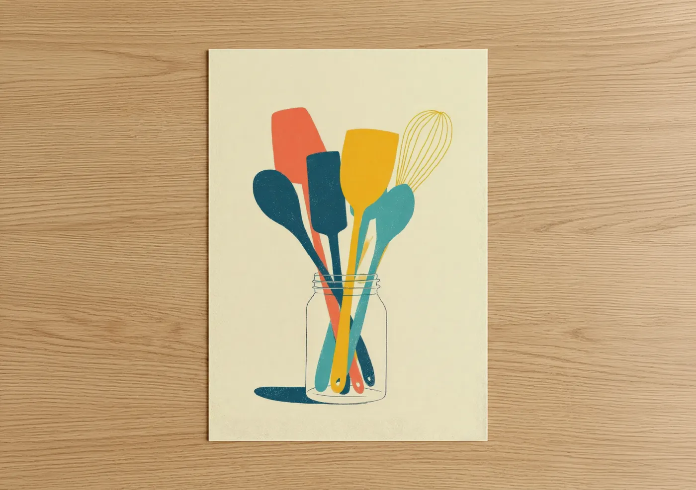 Colorful Kitchen Utensils Jar Illustration Wall Art