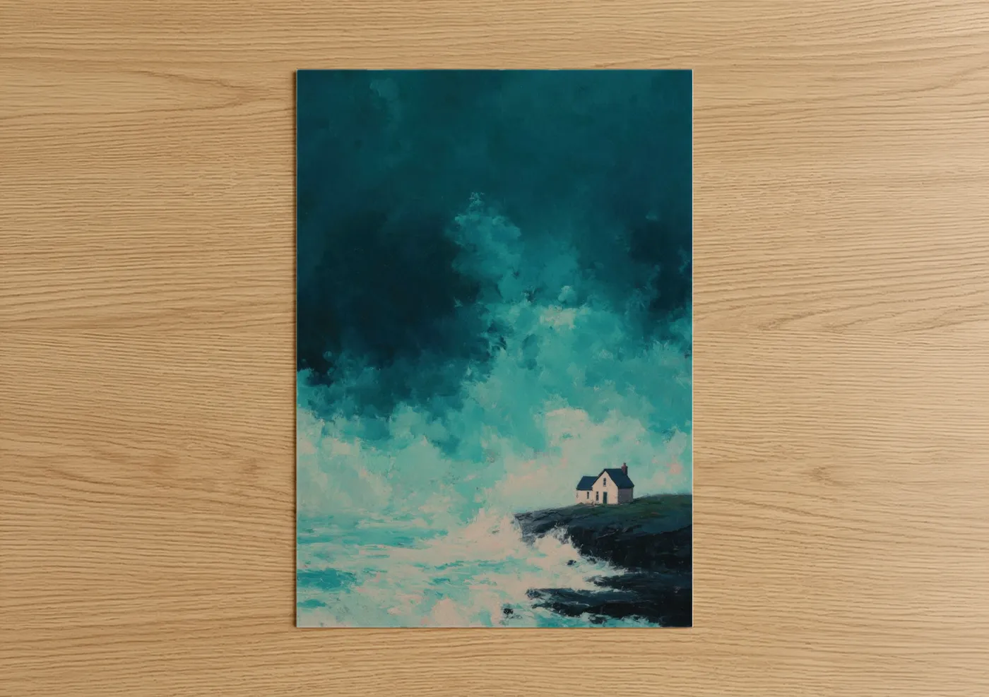 Stormy Coastal Cottage Seascape Wall Art